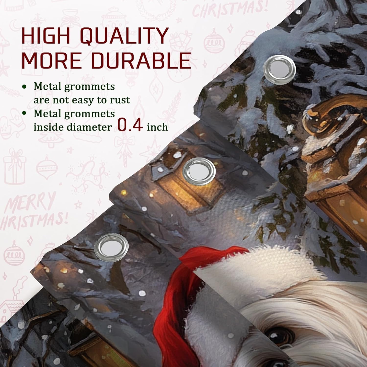 4PCS Christmas Maltese Dog Bathroom Sets, Bath with Non-Slip Rug, U Shape Toilet Lid Cover Mat, Winter Cardinal Xmas Puppy Bathroom Decor-72''x72''