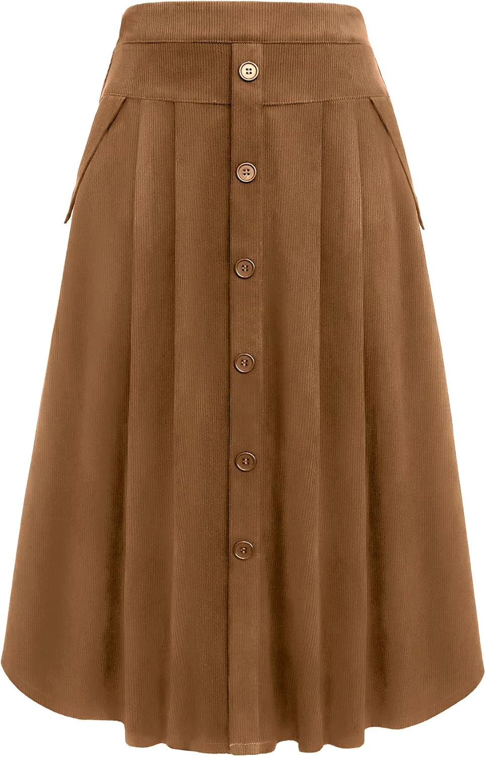 Womens Corduroy Skirts Vintage High Waist Button Long Pleated Skirts A-line Midi Skirt with Pockets Fall Winter - Image 6