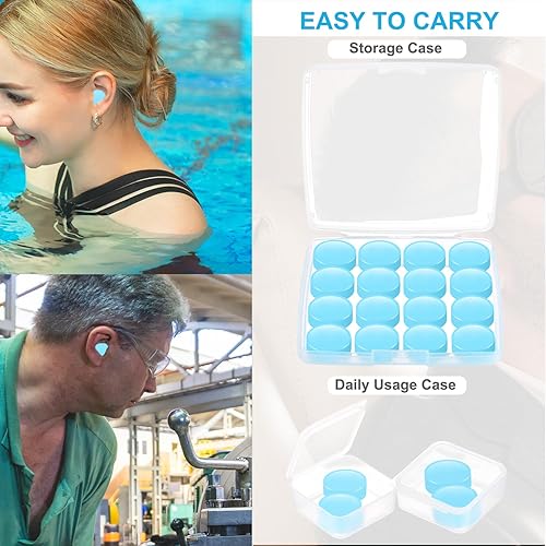 Miniatura 9 de Tapones para los oídos para dormir, 16 tapones moldeables de silicona con cancelación de ruido para nadar, roncar, dormir y estudiar, color azul