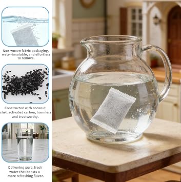 25 Pack Activated Charcoal Water Filters Coconut Shell Activated Carbon Filter Replacements Chemical-Free Odor Absorbing for Distillers Home Pure Water Remove Compound One Year Supply (5 * 8.5cm)