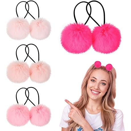 8 Pcs Fluffy Elastic Ball Hair Accessories - Pink Series