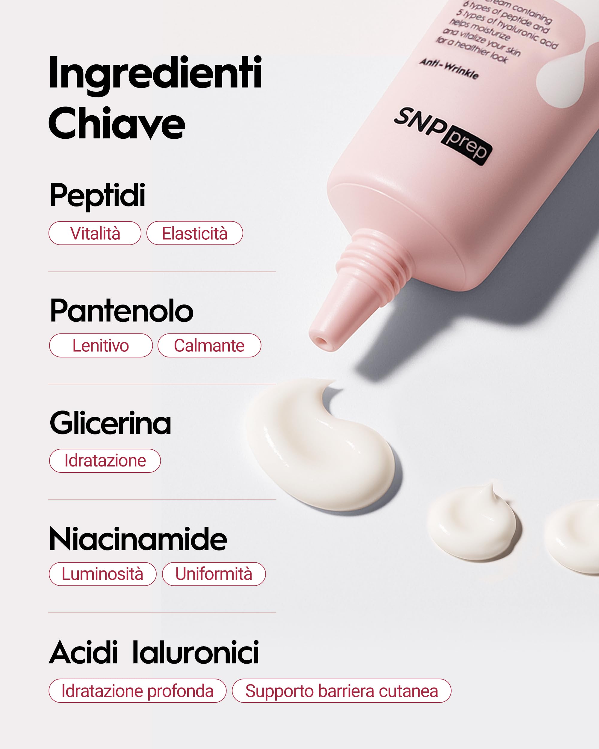Crema occhi SNP Prep Peptaronic – Idratante anti-età coreano per occhi e viso con 6 peptidi e 5 tipi di acidi ialuronici per la cura delle rughe, il miglioramento dell'elasticità, 25ml.