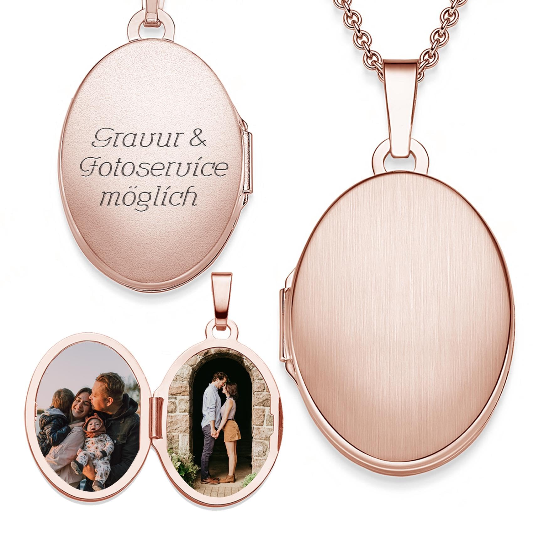 Damen Medaillon Oval zum Öffnen mit Bild Rosegold vergoldet, Amulett