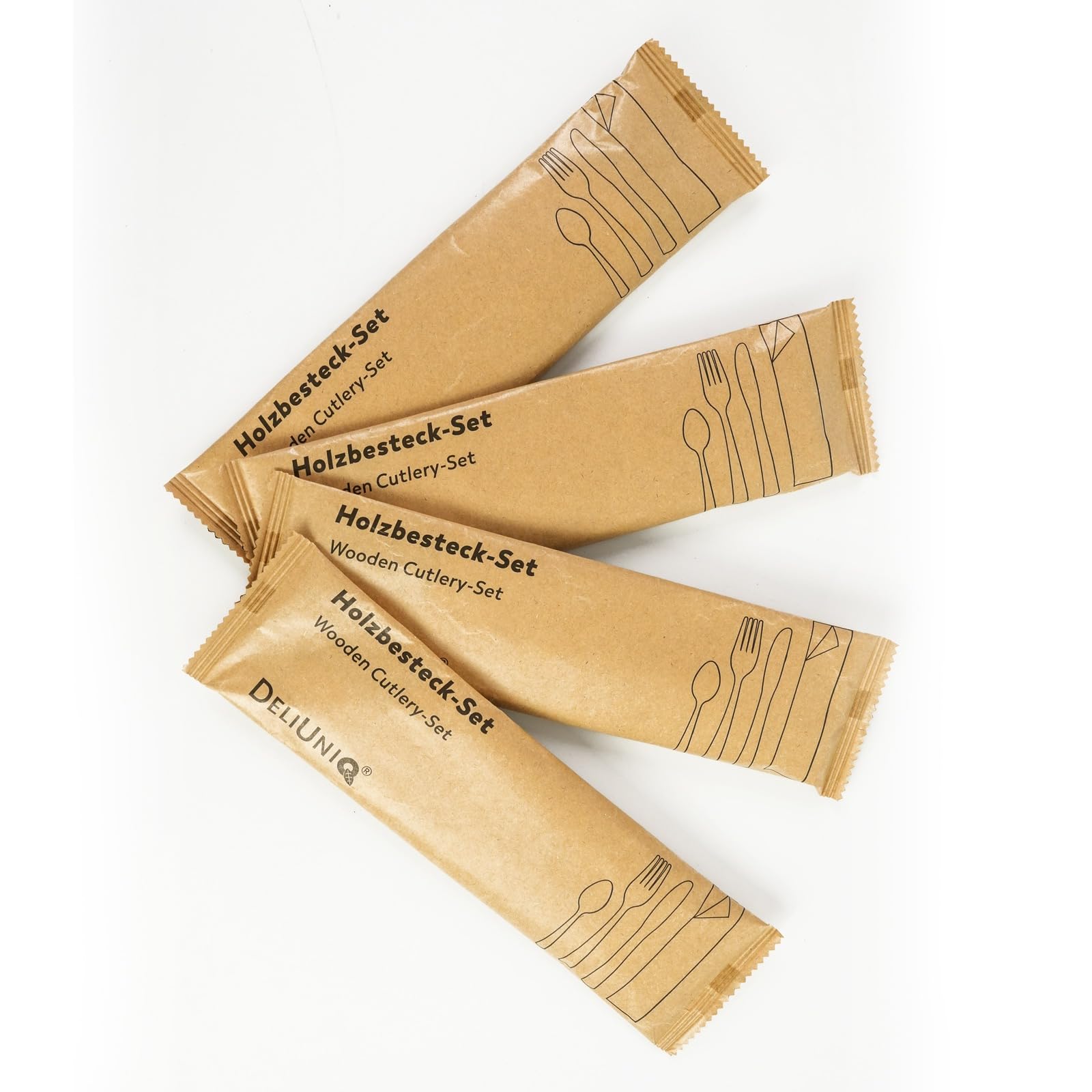 100 Holz-Besteckset – Gabel, Messer, Löffel & Serviette – umweltfreundliches nachhaltiges Besteck aus Birkenholz, Biologisch abbaubar, lebensmittelecht