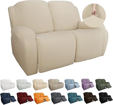 YEMYHOM 6 Pieces Stretch Loveseat Recliner Slipcover Jacquard Recliner Sofa Cover with Side Pocket Fitted Recliner Cover Couch Furniture Protector with Elastic Bottom Loveseat Recliner, Beige