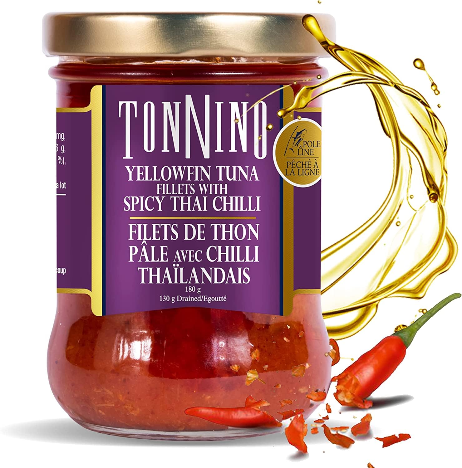 Tonnino Yellowfin Tuna in Olive Oil with Black Pepper 190g - Gourmet: Omega-3, High Protein, Gluten-Free, Ready-to-Eat Tuna Packets for Tuna Salad, Tuna Fish Alternative to Salmon — view 6