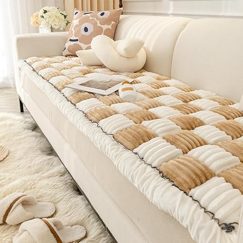 Miniatura 5 de vctops Funda de sofá de franela con diseño a cuadros estilo granja, funda antideslizante para sofá seccional, alfombra suave y gruesa para sala de
