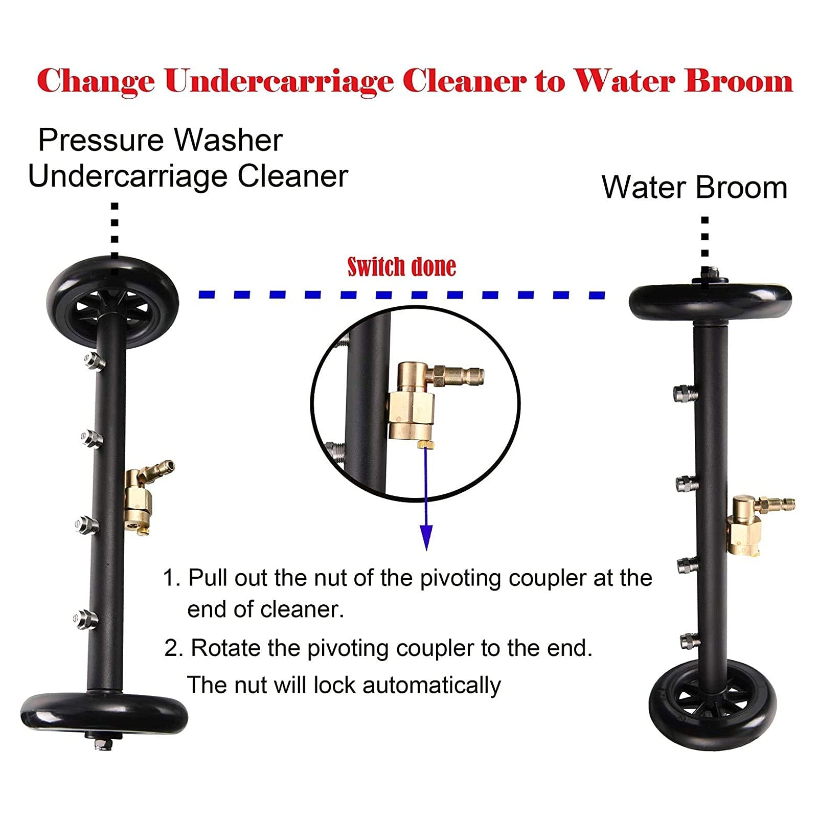 16 Inch Pressure Washer Water Broom - Undercarriage & Driveway Surface Cleaner With Gun (1500 PSI)
