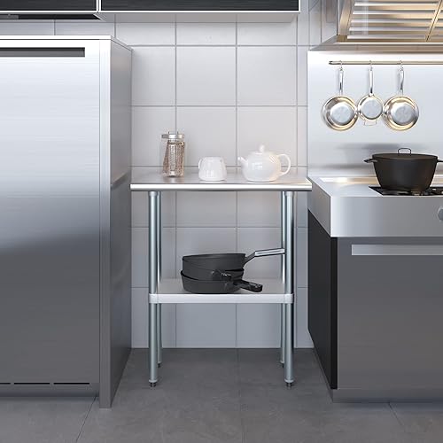 Miniatura 9 de AmGood Mesa de trabajo de acero inoxidable de 14 pulgadas x 30 pulgadas  Mesa de preparación de cocina NSF  Mesa de metal Utitly