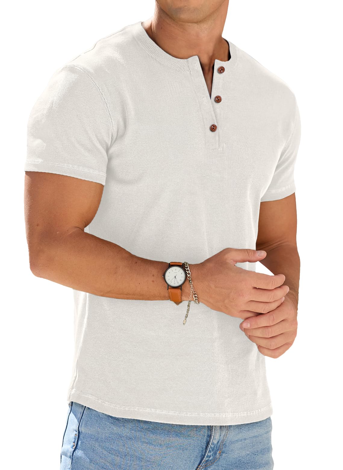Mens Muscle Henley Shirts Lightweight Workout T-Shirt Gym Tee Athletic Short Sleeve with Button