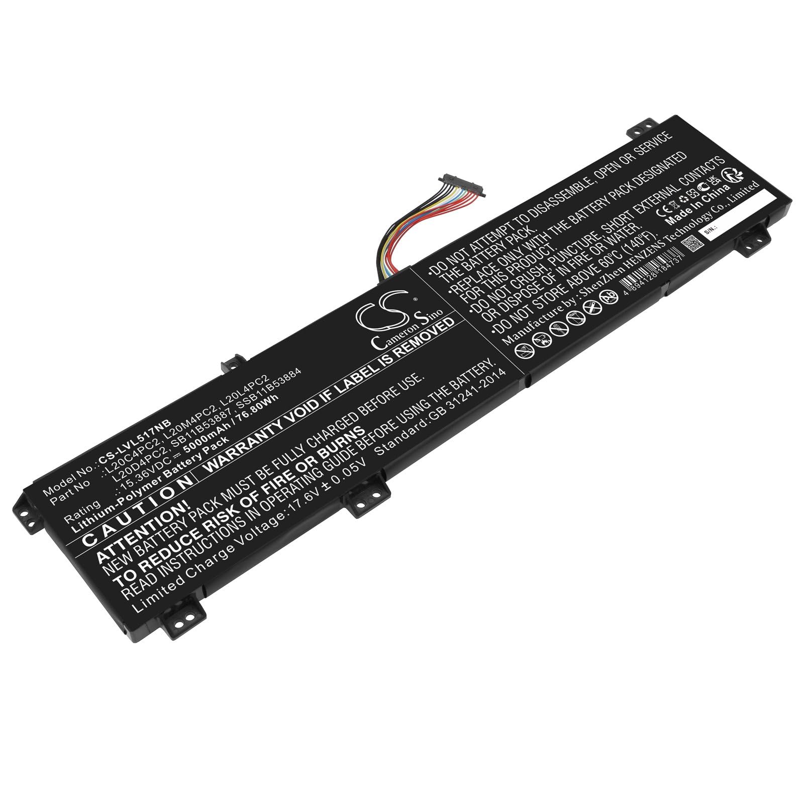 Batteria di ricambio da 5000 mAh per LEN0V0 Codice: L20C4PC2, L20D4PC2, L20L4PC2, L20M4PC2, SB11B53887, SSB11B53884