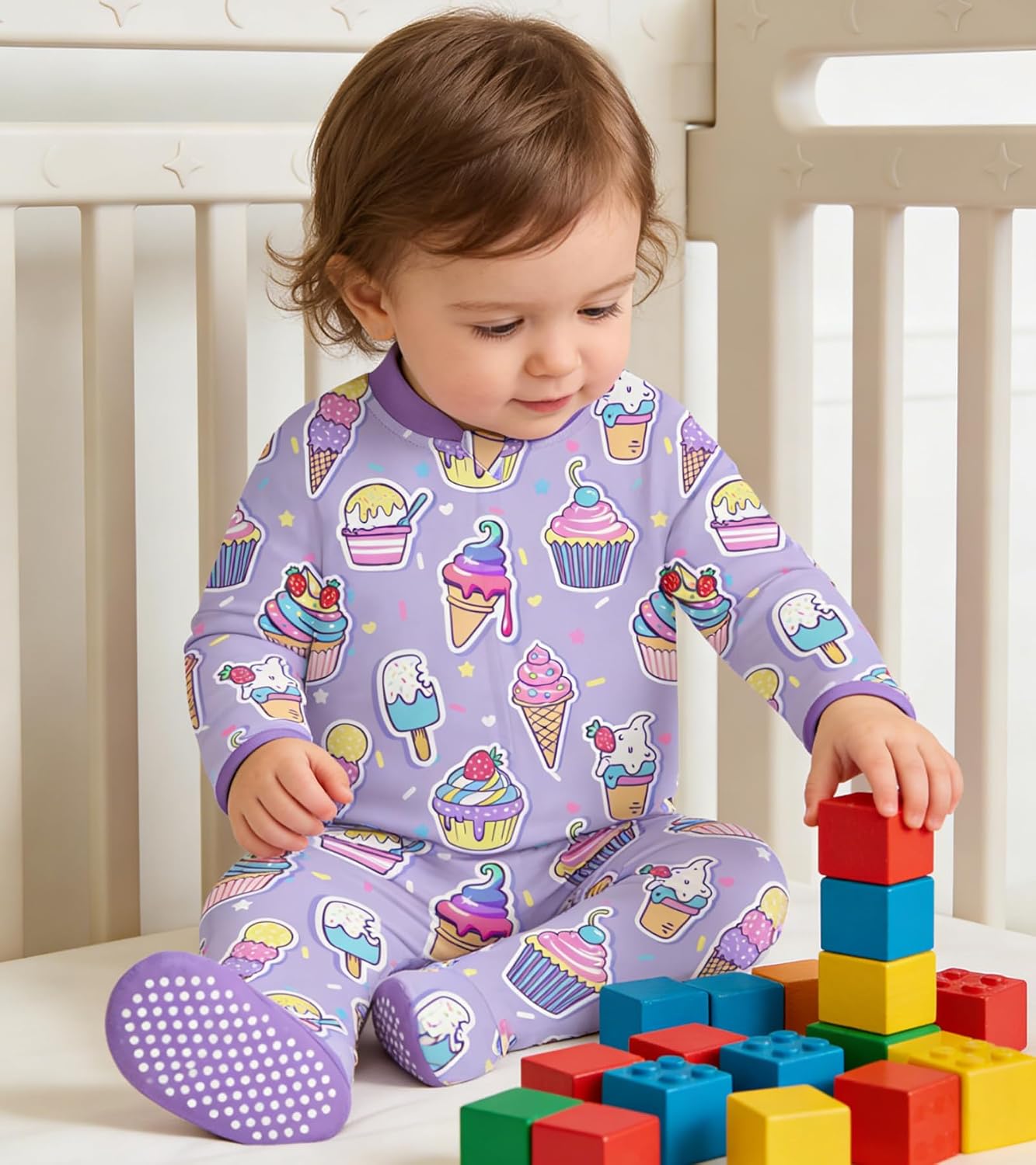 uideazone Baby Girls Footed Pajamas Zip-Front One-Piece Sleeper Non-Slip Footie Cute Pattern Jumpsuit PJs 0-12 Month