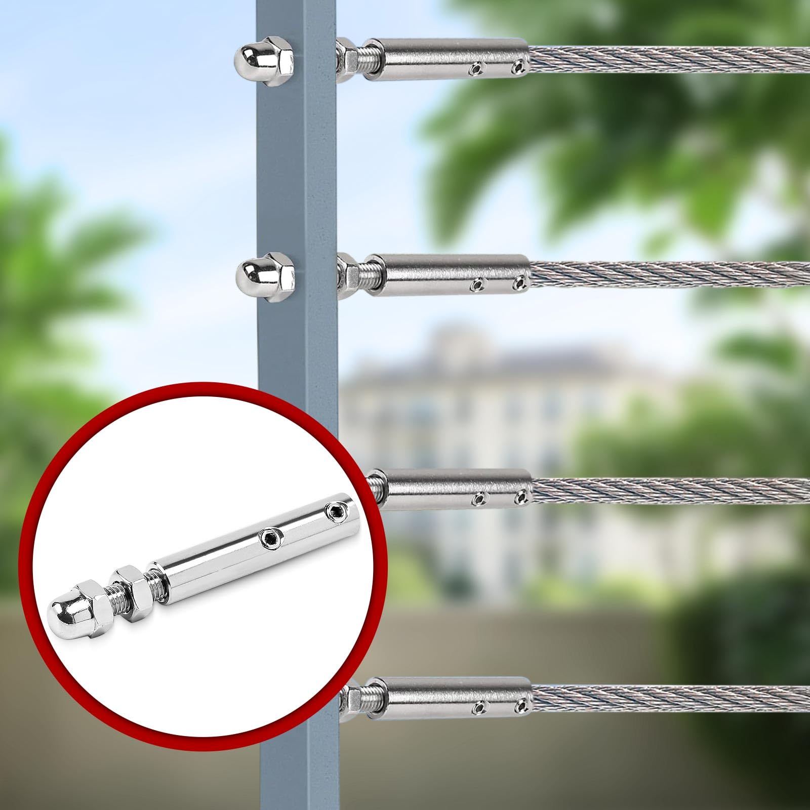 Serre Cable Acier,Tendeur Cable Inox Trou Boulons en Serre Cables 4mm,4 Pièce Serre-Câbles Métallique avec M5 Hexagone Vis Clé,Fils Clips de Corde de Serrage pour Balustrade Fixation