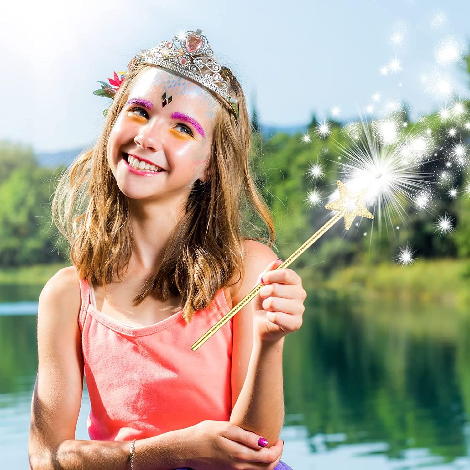 48 Pcs 13 Inch Star Wand Baton Angel Wands Angel Fairy Wand Plating Wand Sticks for Princess Birthday Party Wedding Halloween Christmas Costume Cosplay Dress up Accessorie (Gold)