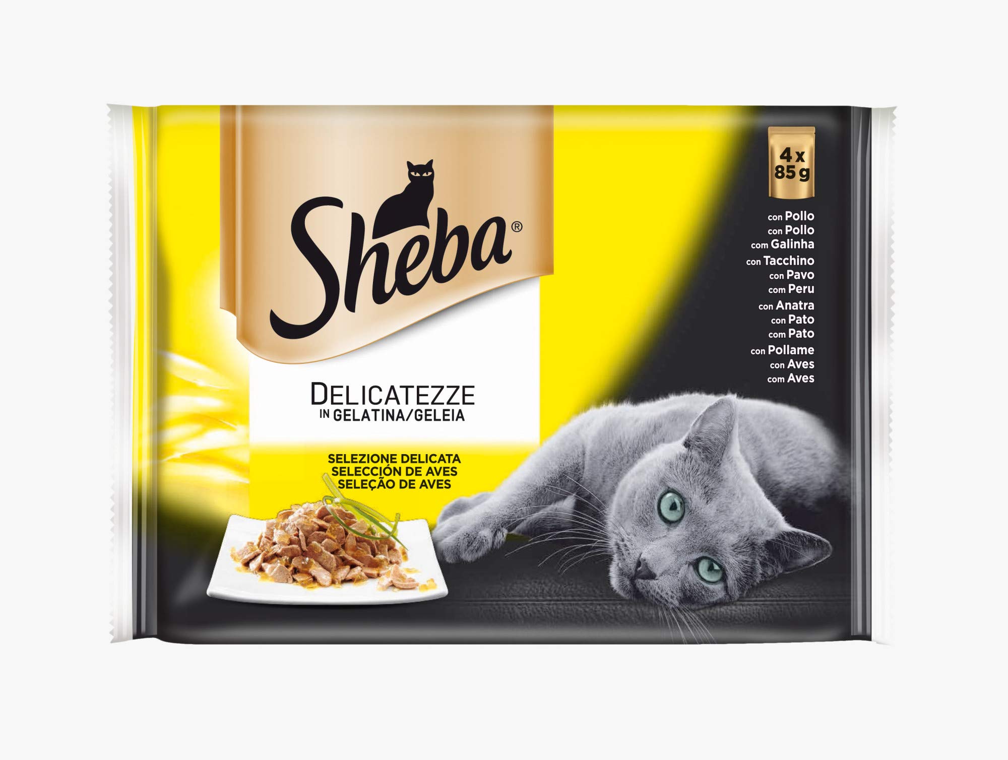 Sheba Delicatezze mokra karma dla kotów, wybór galaretki ptaków, ryby, opakowanie zbiorcze (13 pudełek x 4 saszetki x 85 g)