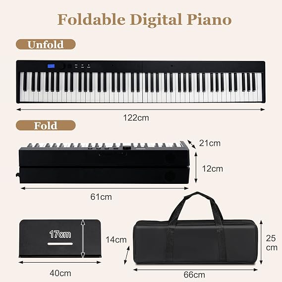 COSTWAY 88-Key Foldable Digital Piano Keyboard, Full Size Semi-Weighted Keyboards with MIDI, Split Function, Sustain Pedal & Carrying Bag, Portable Electric Pianos for Beginner, Kids, Adult (Black)