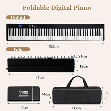 COSTWAY 88-Key Foldable Digital Piano Keyboard, Full Size Semi-Weighted Keyboards with MIDI, Split Function, Sustain Pedal & Carrying Bag, Portable Electric Pianos for Beginner, Kids, Adult (Black)