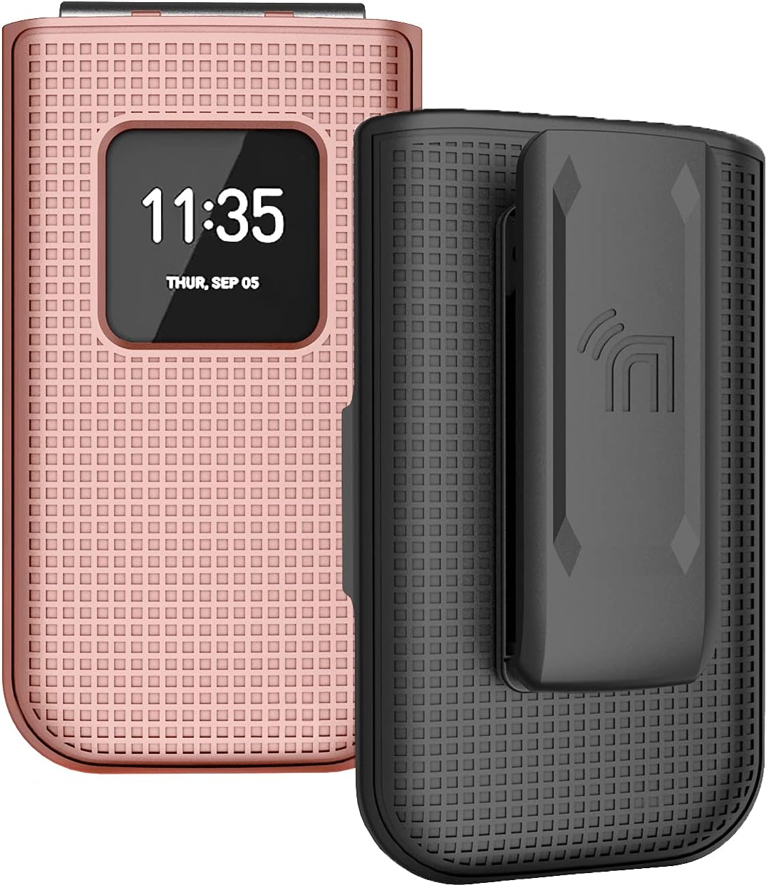 Case with Clip for Nokia 2720 V Flip Phone, Nakedcellphone [Rose Gold Pink] Snap-On Hard Shell Cover with [Rotating/Ratchet] Belt Hip Holster Holder for Verizon TA-1295