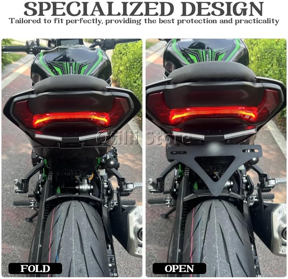 Motorcycle Integrated License Plate Holder Turn Signal 2026 2025 Fit for Kawasaki Z900 z900 Z 900 Foldable Tail Tidy with LED Light Fender Eliminator Rear Frame Bracket Tailstock