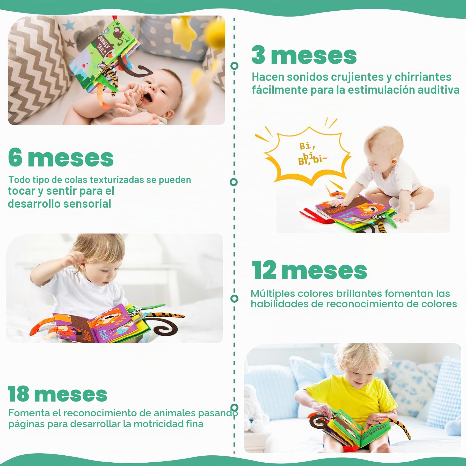 beiens Libros de Tela para Bebes, Libro Interactivo Blandos para Bebe Recien Nacido Niños, Libro de Juguetes Aprendizaje y Educativo, Animales Libro Sensorial Suave de Actividades para Bebé