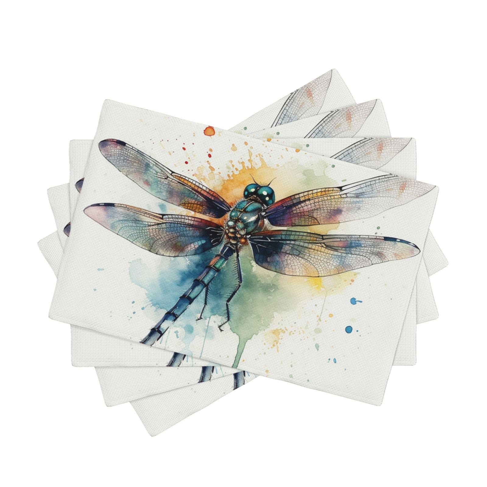 Placemats Set of One Size Washable Wipeable Table Mats Heat Resistant Weave Place Mats Watercolor Dragonfly Placemats Wrinkle Free Place Mats for Dining Table Kitchen Decor