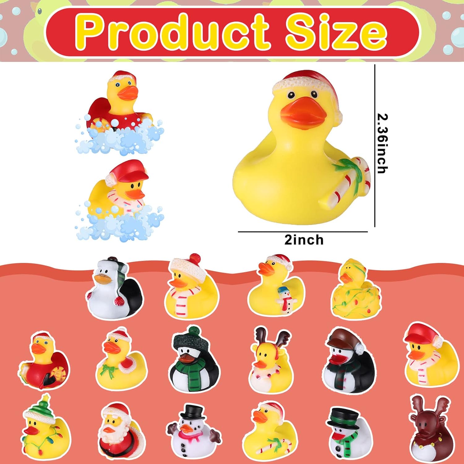 Sratte 16 Christmas Rubber Duck Bulk, Mini Santa Rubber Duck Bath Toys Assorted Xmas Party Decorations for Christmas Party Favors Stocking Stuffers Gifts for Coworkers Class (Simple Style)