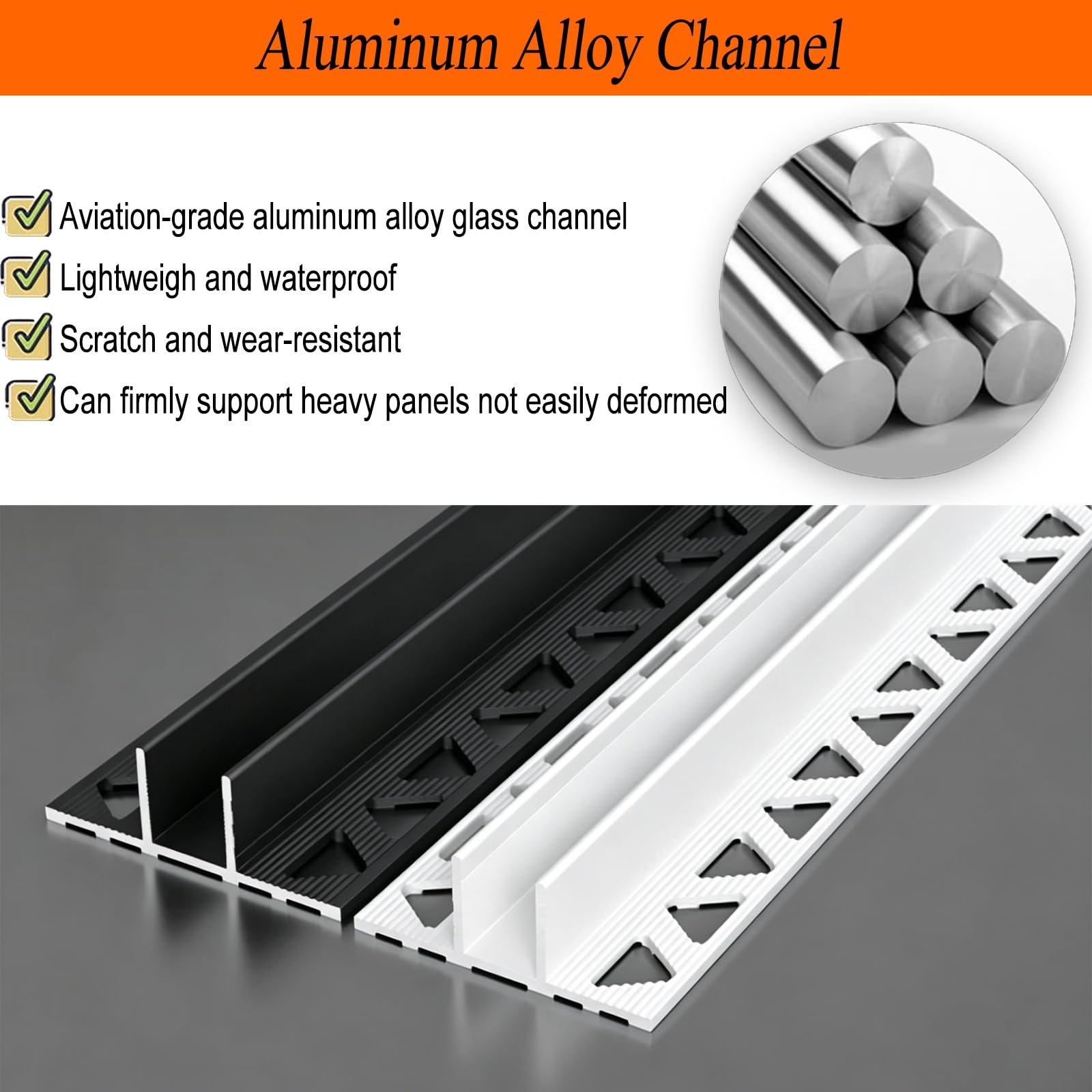 Wielofunkcyjny Montaż Paneli Prysznicowych Kanał T, Wytrzymały Stop Aluminium Stały Kanał Prysznicowy Łatwy W Czyszczeniu(White,12.6mm(0.5in) glass)