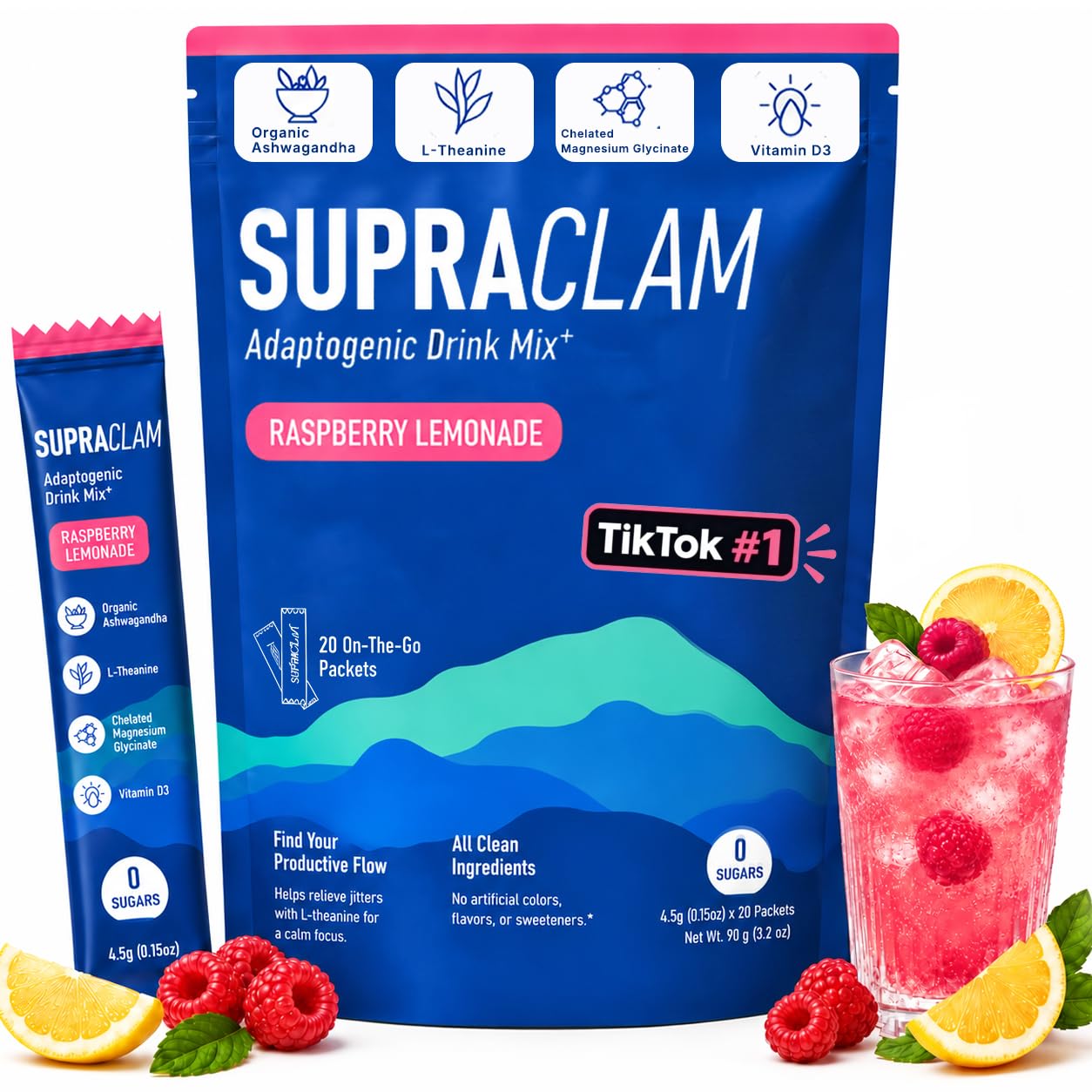 Jello Cortisol Cocktail Pulver – Drink Mix Cortisol Senken Pulver zum Abnehmen mit Magnesium, Ashwagandha & Vitamin D, Stressreduktion, Energie &fördert einen erholsamen Schlaf. Himbeer-Limonade