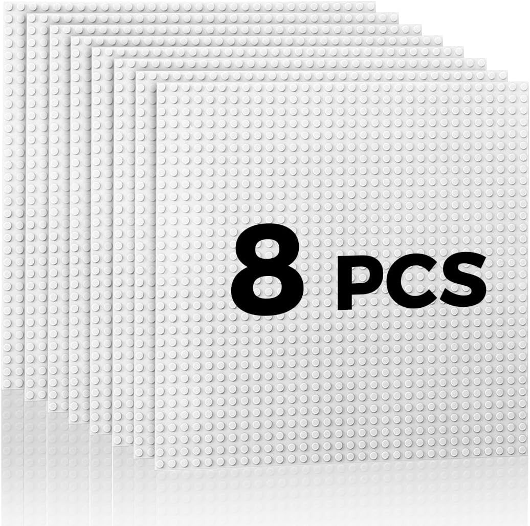 Classic Baseplates Building Plates-10" x 10" Building Boards,100% Compatible with All Major Brands and Activity Table, Creative Platforms Mats for Toy Bricks (White, 8 Pack)