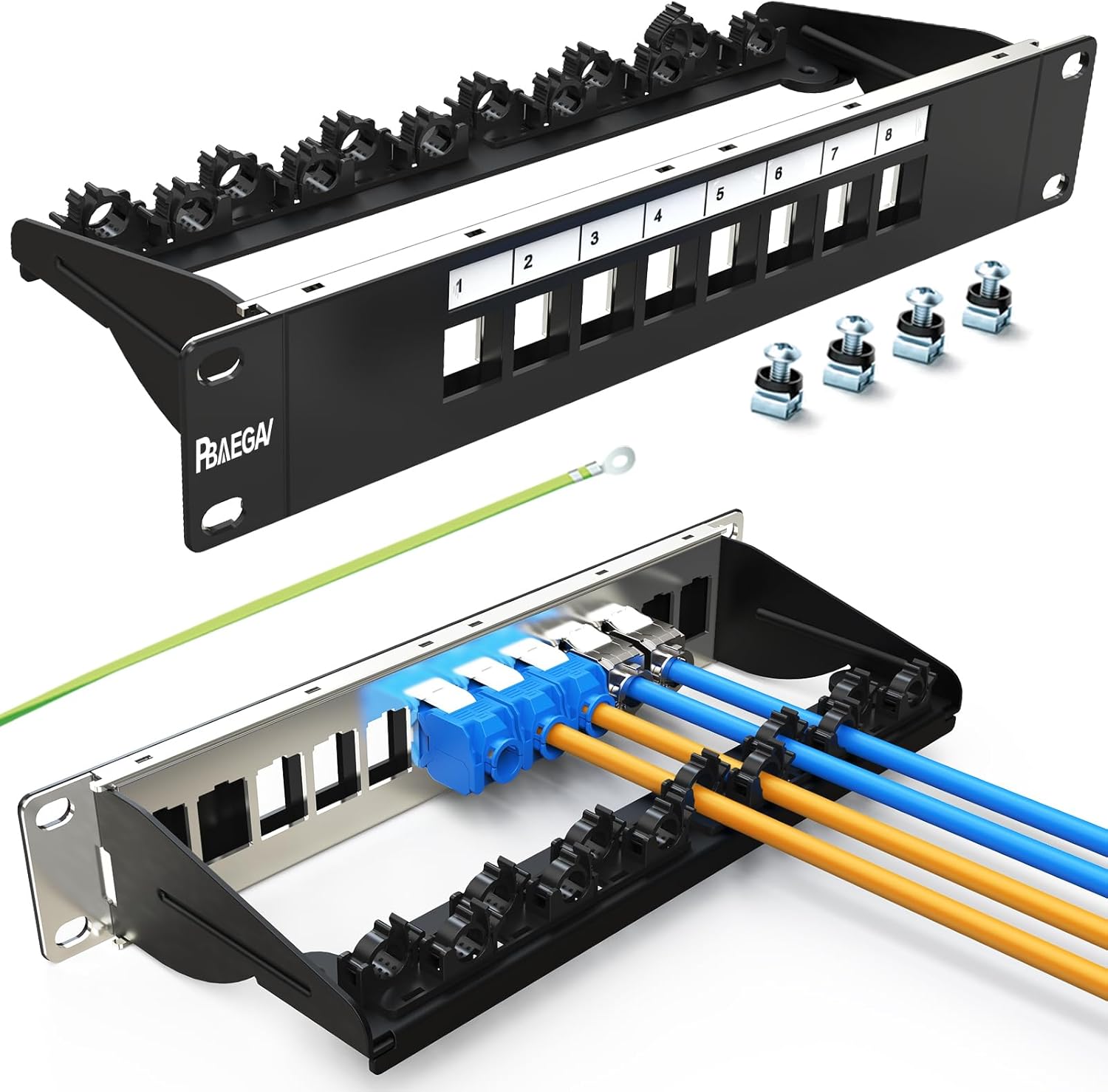 48 Port Patch Panel Blank UTP/STP 1U 19" Keystone Patch Panel with Cable Management and Support Bar Compatible with LC/SC/ST/FC/USB/HDMI Keystone Jack(48 Port)