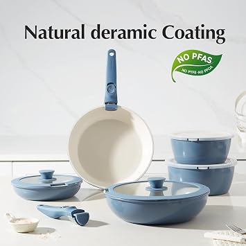 Redchef 32pcs Ceramic Pots and Pans Set Non Stick, Nonstick Kitchen Cookware Set with Detachable Handle, Non Toxic, PFAS PFOA & PTFE Free, RV Ceramic Cookware Set for Camping, Dishwasher/Oven Safe