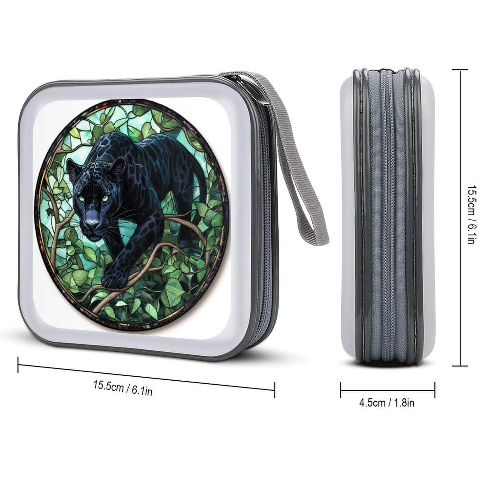 DuduYH Stained Glass Panther through Jungle CD Case DVD Storage Case Portable for Car Home Travel