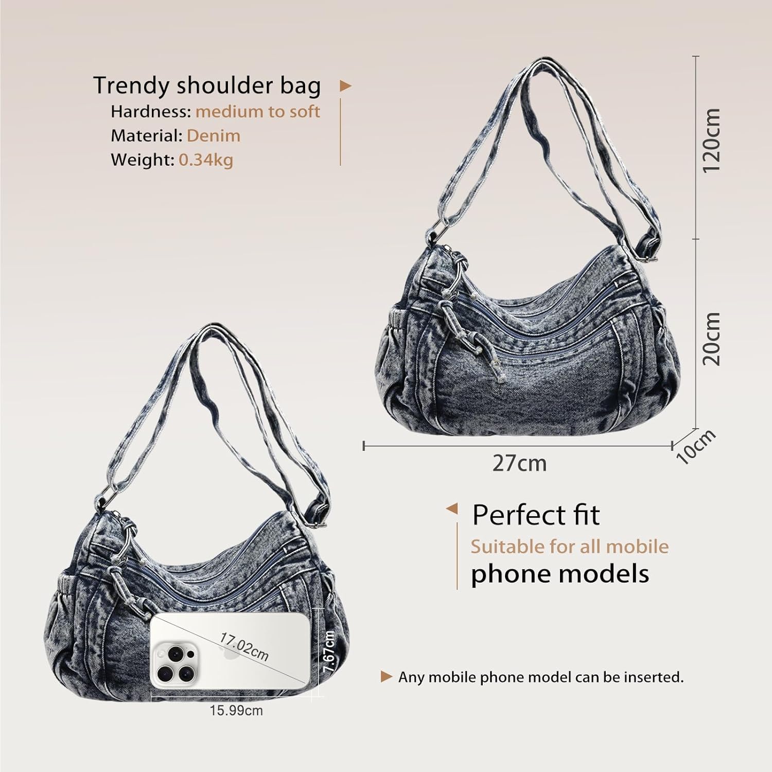 CORIOS Denim Shoulder Bag for Women Retro Handbag Jean Purse Large Capacity Crossbody Bag Lightweight Satchel Messenger Bag