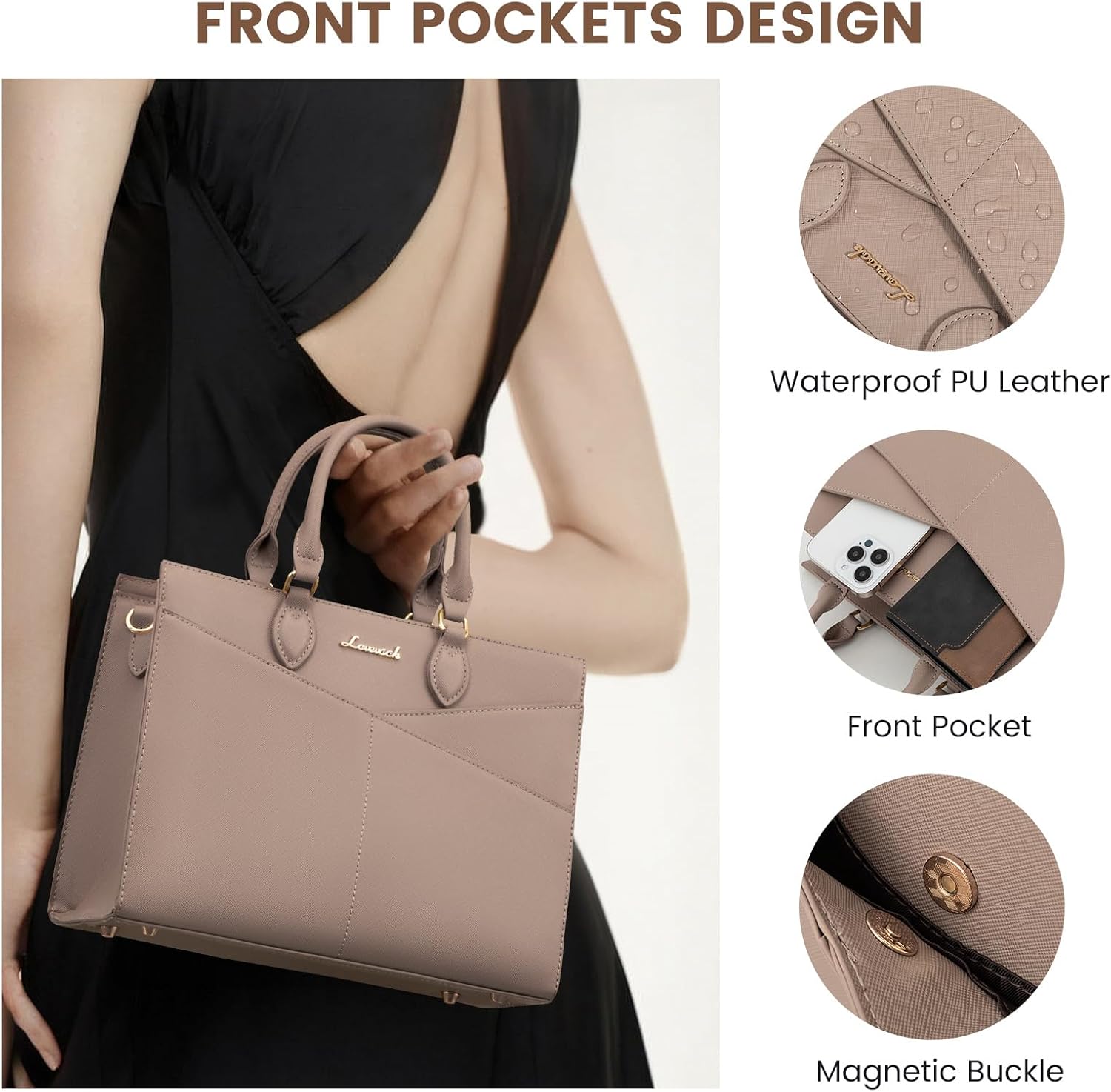 LOVEVOOK Purses for Women,Satchel Handbags Tote Bag, Black Pu Leather Shoulder Crossbody Top Handle Purse with Zipper - Image 6