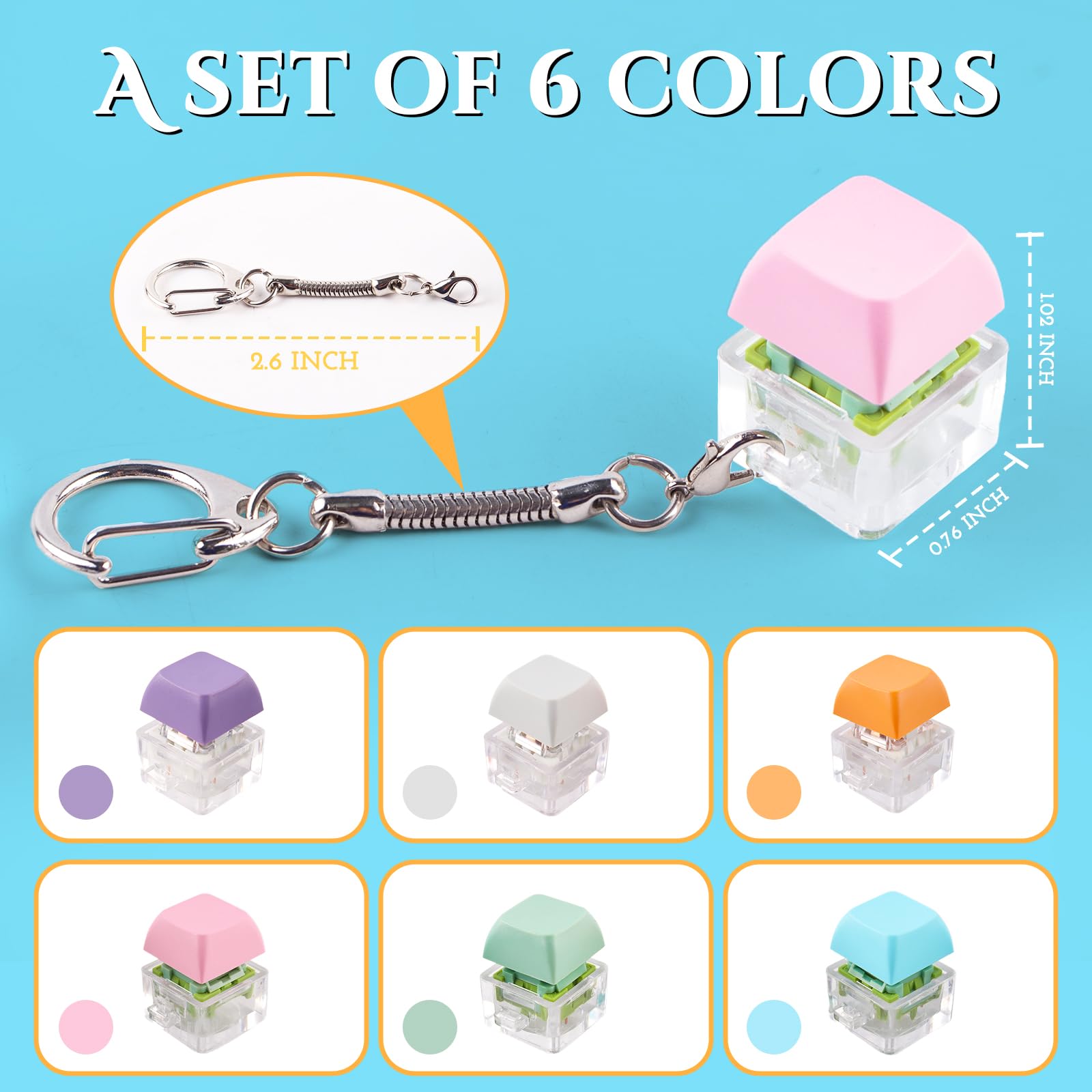 Set De 6 Teclas Fidget Para Aliviar El Estrés – Llavero Con Clic Silencioso Y Normal, Colores Surtidos, Ideal Para Adultos Y Niños