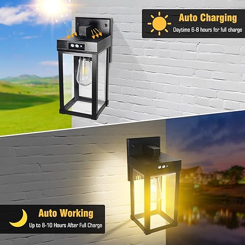Miniatura 4 de Luces solares de pared para exteriores, aplique con sensor de movimiento con 3 modos de iluminación, lámparas de porche exterior del atardecer al