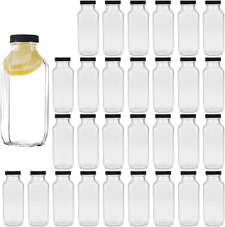 Encheng 8oz Reusable Glass Bottles with Airtight Lids - 30 Pack Vintage Jars for Smoothies, Kombucha, Juice, Milk & Storage
