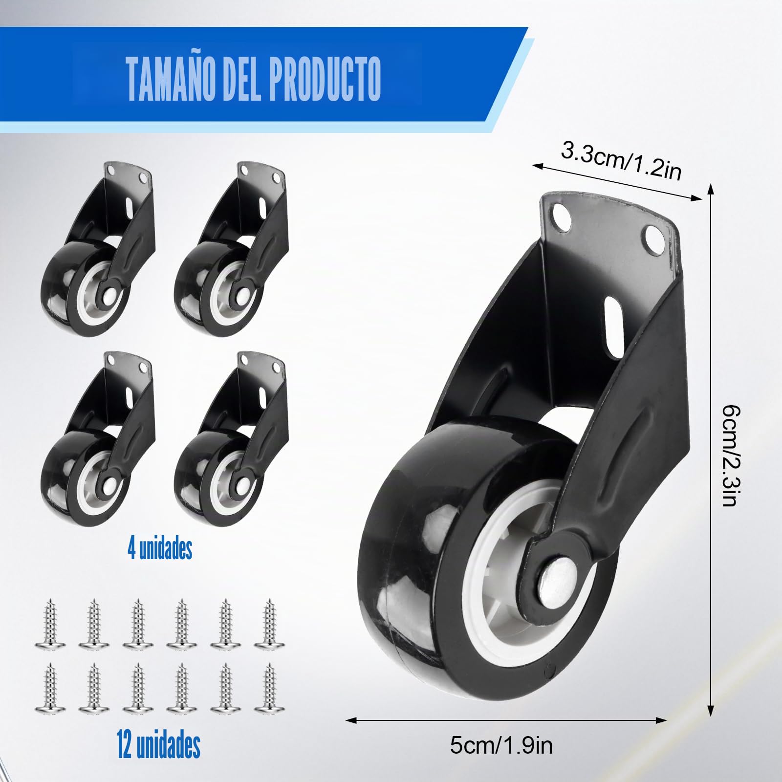 4 piezas de rueda para puerta, ruedas de puerta de carga pesada para soporte de piso de puerta anti-caída, rueda de soporte antideslizante ajustable, ruedas montadas lateralmente, con 12
