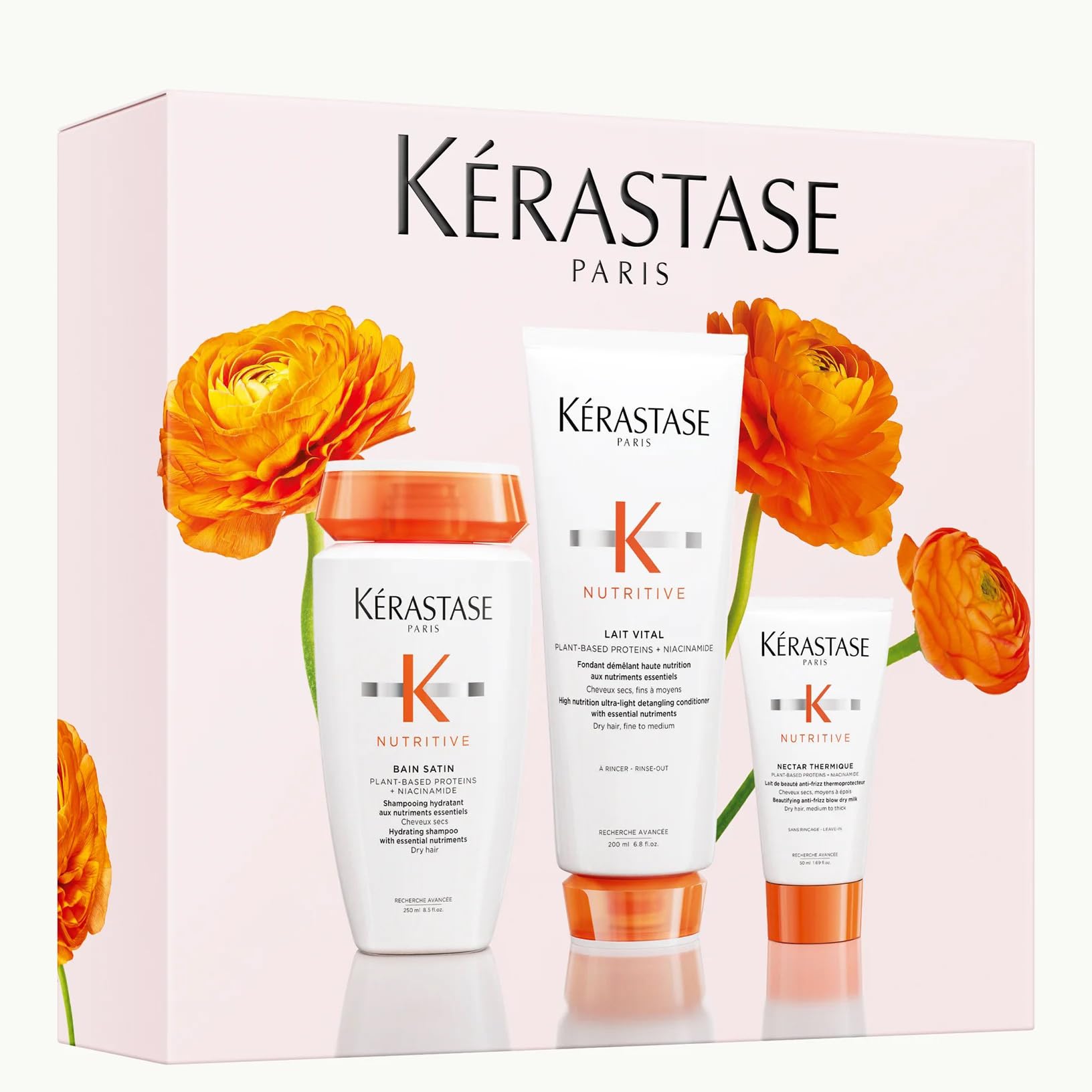 Kérastase Trio Spring Set Nutritive 2026 500 ml - Pack para Cabello Seco con Bain Satin 250 ml, Lait Vital 200 ml y Nectar Thermique 50 ml
