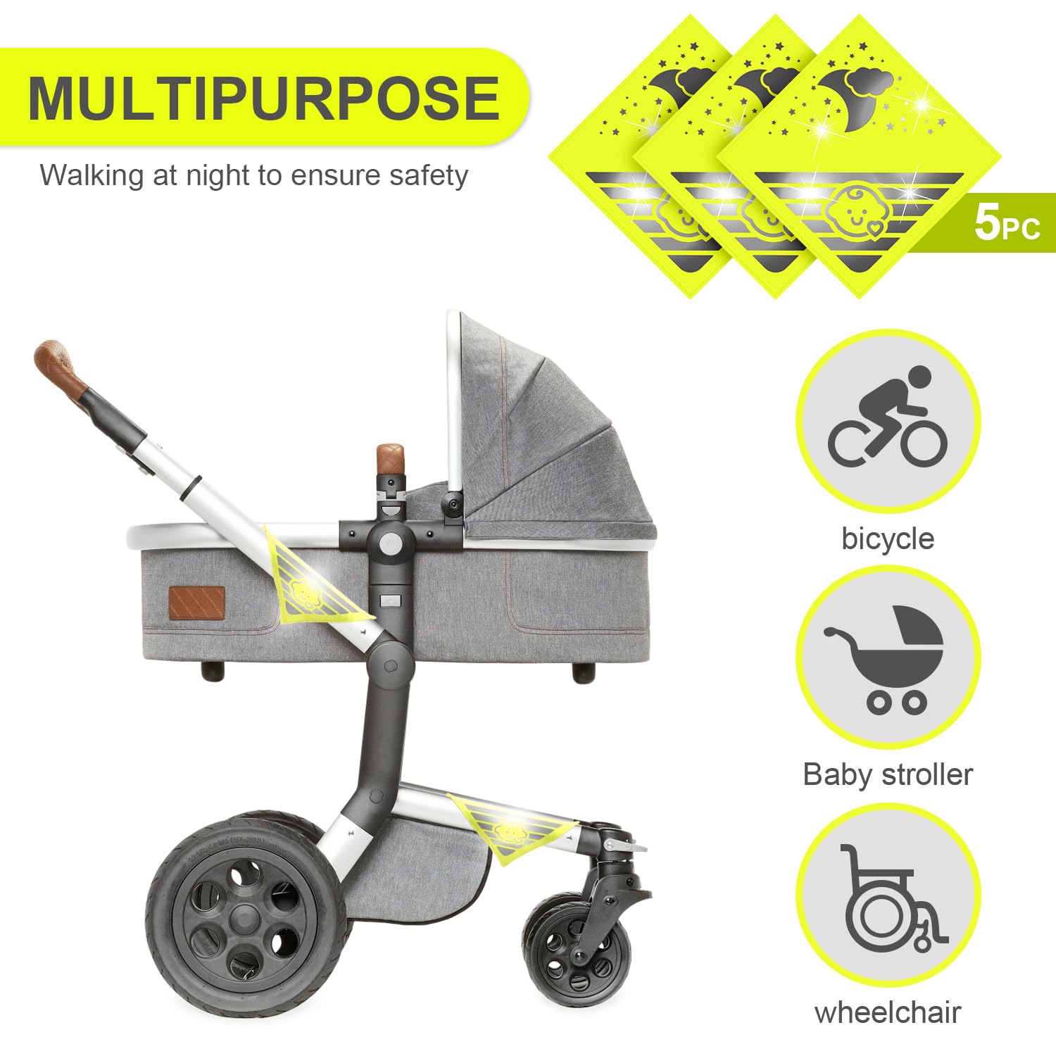 WEIDEBACH® 5 x highly reflective pram reflectors with funny
