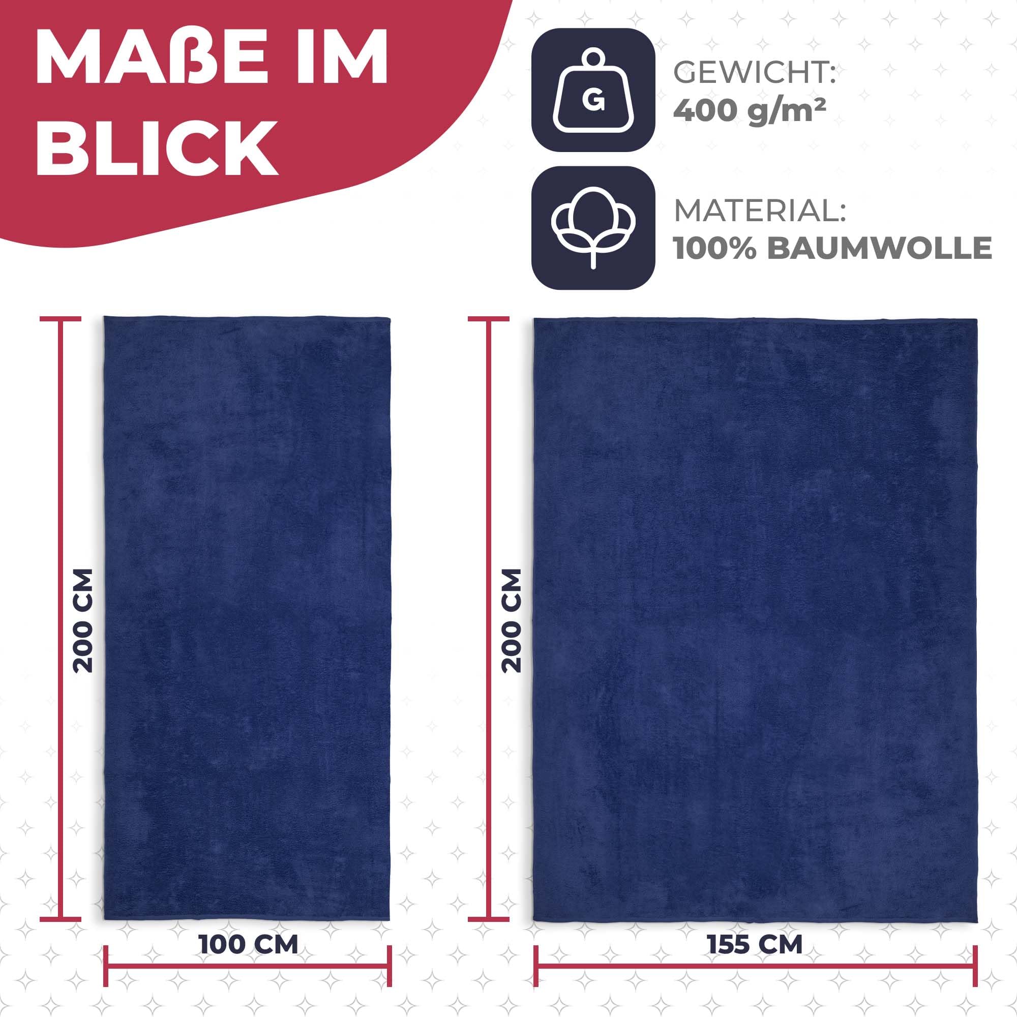 ADAMO Strandtuch XXL 100% Baumwolle - 100x220cm, Dunkelblau: 360 - XXL Saunahandtuch - Badetuch in Übergröße - Duschhandtuch, Badehandtuch & Saunatuch