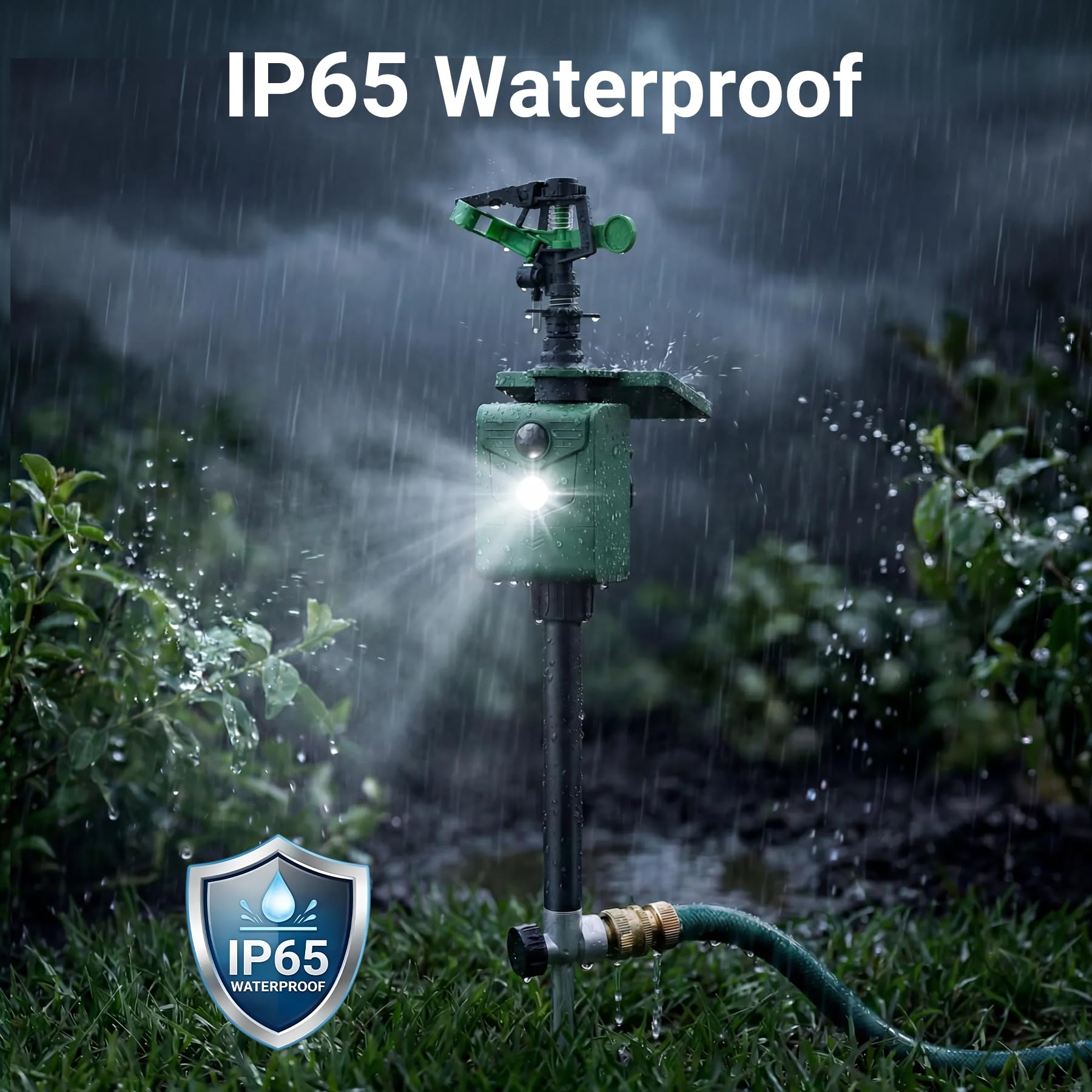 Bewegungsaktivierter Tiervertreiber mit Wassersprinkler, Hirschabwehrgeräte Solarbetrieben, IP65 Wasserdicht Katzenschreck Outdoor mit Blinklicht, Schrecken Hirsch Füchse Stinktiere Waschbären aus