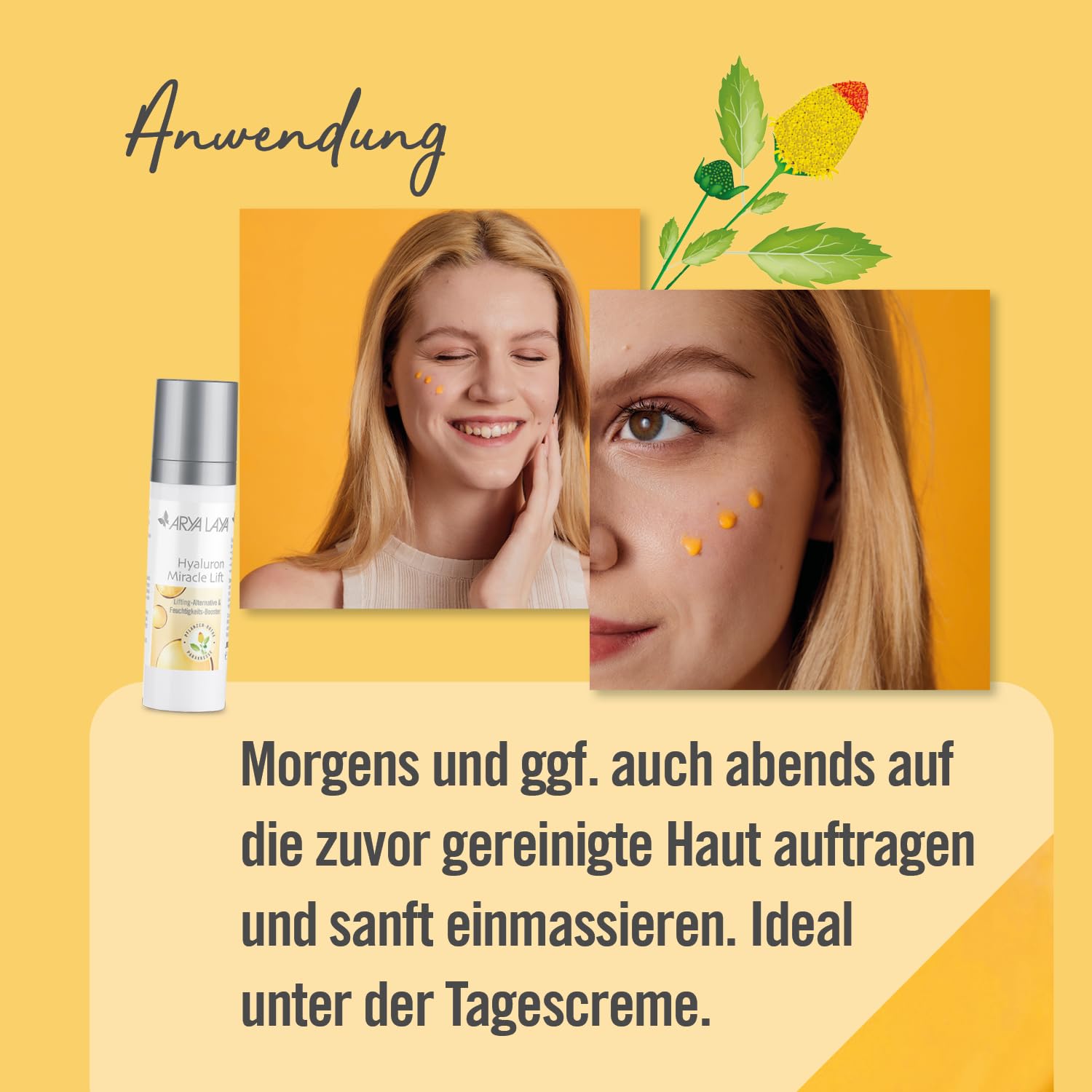 ARYA LAYA Hyaluron Miracle Lift, 50 ml | Pflanzliche Lifting-Alternative, Feuchtigkeits-Serum & Hyaluron-Booster mildert Falten, für viele Hauttypen, vegan