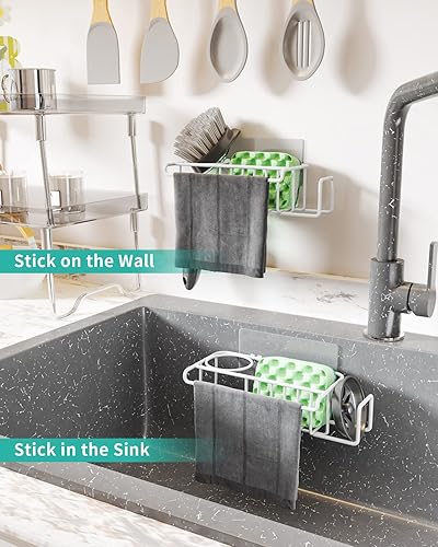 Miniatura 4 de HapiRm Soporte de esponja para fregadero de cocina, organizador de fregadero de cocina sin taladro, soporte de esponja para platos resistente al