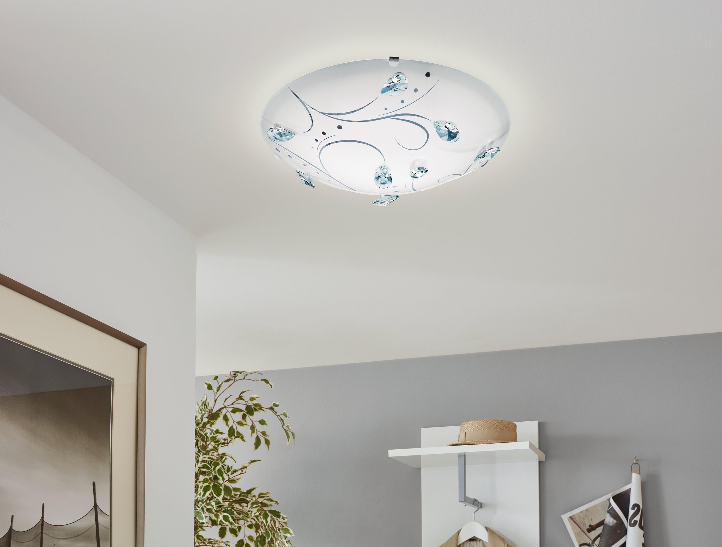 Eglo LED lampada da soffitto Sorrenta 1, fiamma, classica, metallo e vetro | con cristalli bianchi, lampada soggiorno, camera, LED corridoio luce neutra