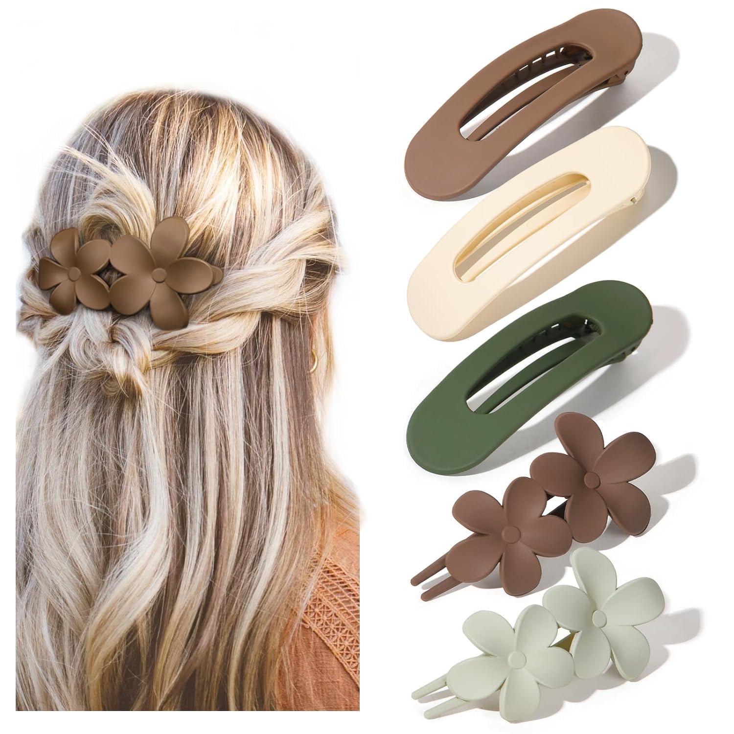 Beynant5 Pcs Flat Hair Clips - Stylish Lay Flat Claw Clips for All Hair Types,Multi-Styles Matte Non-slip Hair Clips for Women Girls Wedding Prom Party Hair Decorations