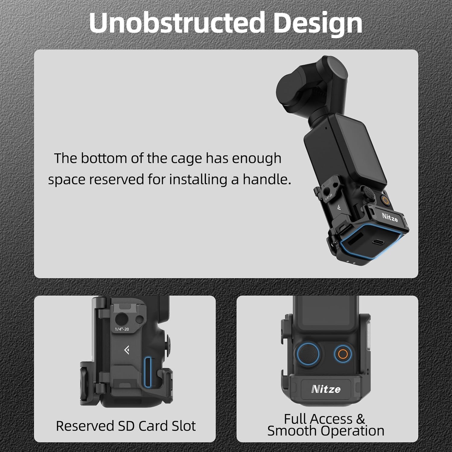 Nitze Osmo Pocket 3 Cage, Expansion Adapter for DJI Osmo Pocket 3, with Built-in Cold Shoe, Folding Fingers, Magnetic Quick Release Interface and Anti-Slip Wrist Strap - T-D05B
