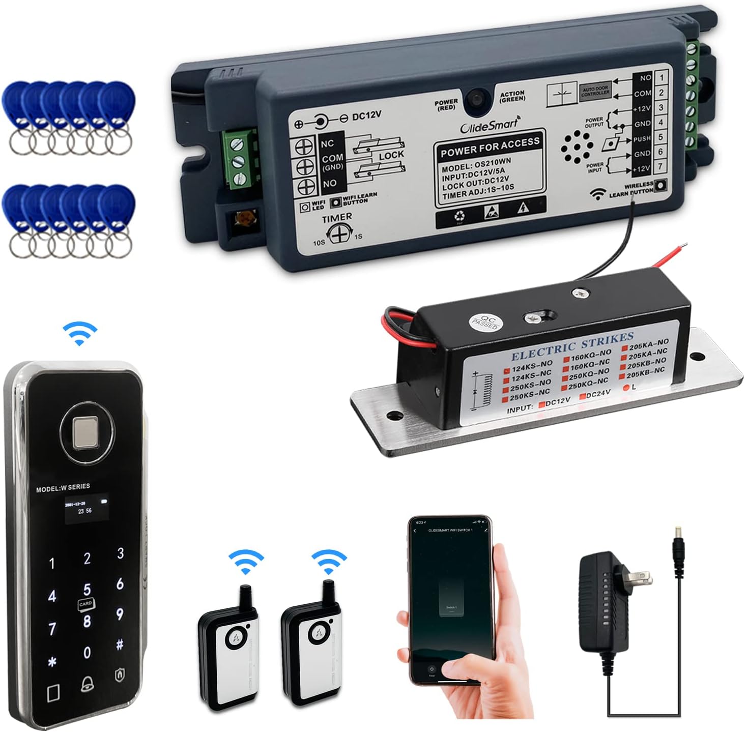 WiFi Access Control 400lb Holding Force Electic Magnetic Door Lock System Kit with Remote and Smartphone app Control, paired with Wireless Fingerprint and Access Kaypad (Electric Magnetic Lock kit)