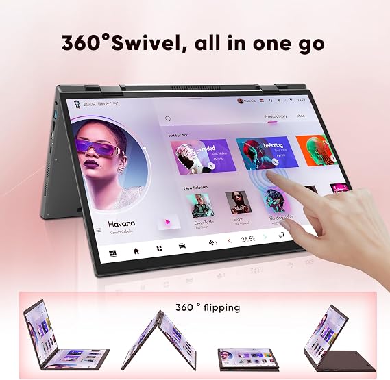 10.5 inch IPS Laptop 2 in 1 Touch Screen Windows 11 Notebook Computer Dualscreen N95 Tablet PC with Stylus Pen, 32G RAM 512G SSD, 2 Type-C, 2 USB3.0, HDMI
