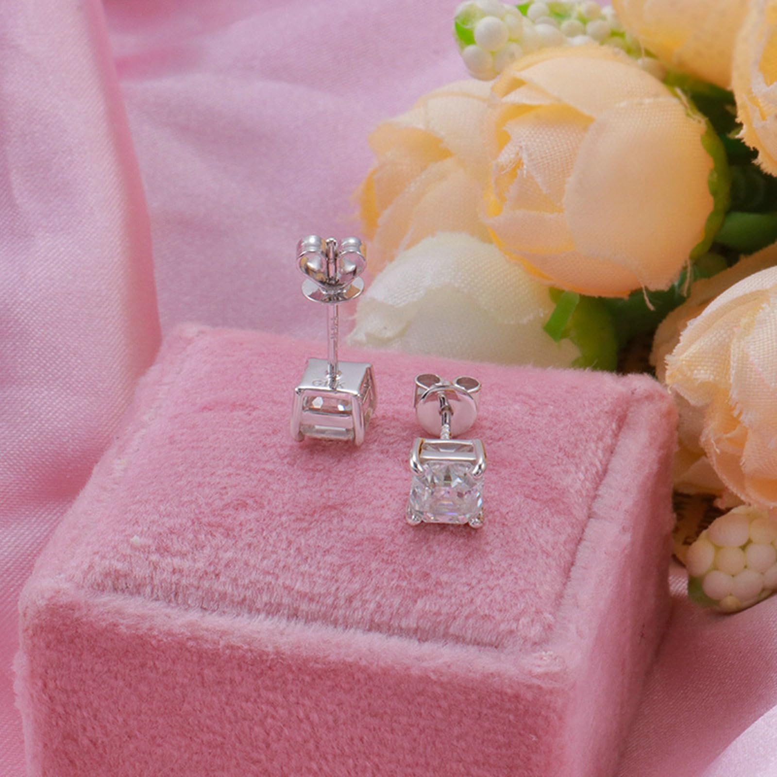 18K Weißgold Ohrringe Lang Gold Hochzeit Asscherschliff Weiß Moissanit Einfach Ohrstecker